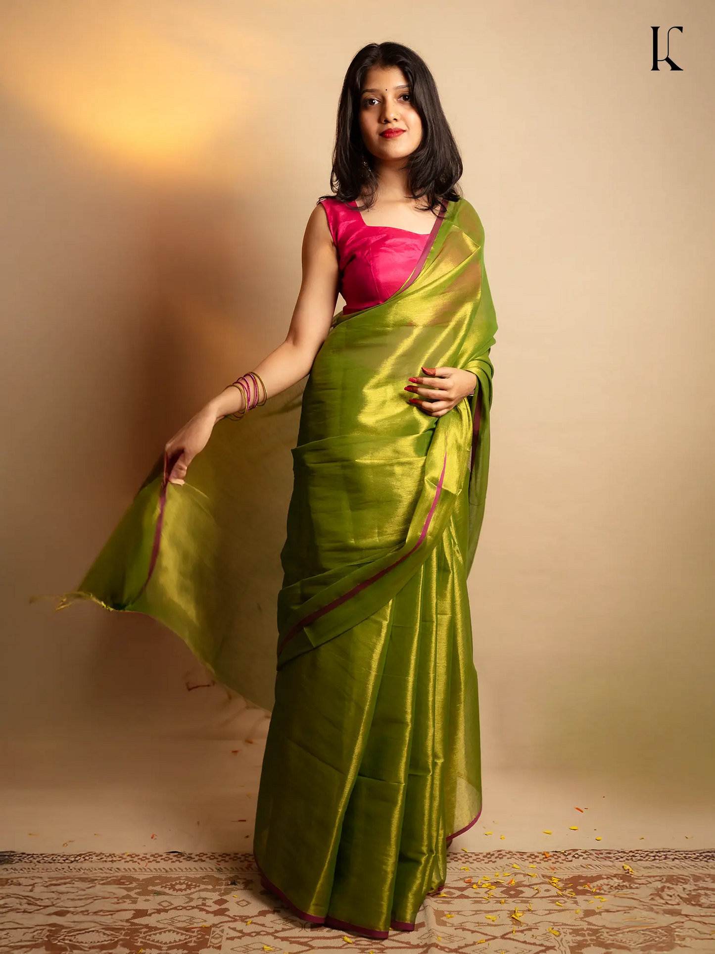 Kahanni Parrot Green Tissue Silk