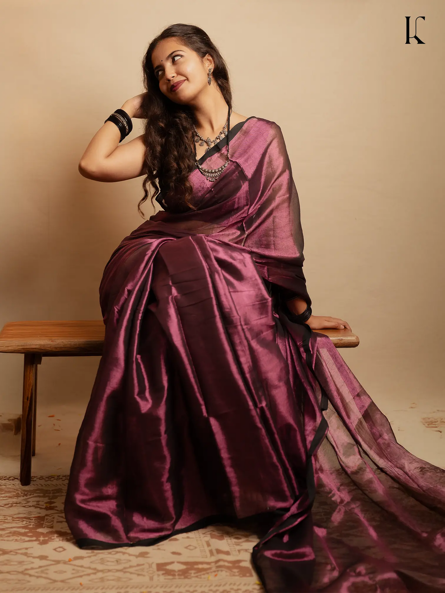 Kahanni Wine Purple Tissue Silk