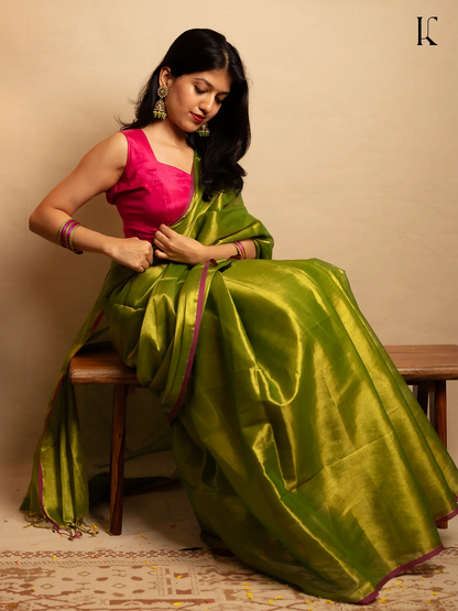 Kahanni Parrot Green Tissue Silk