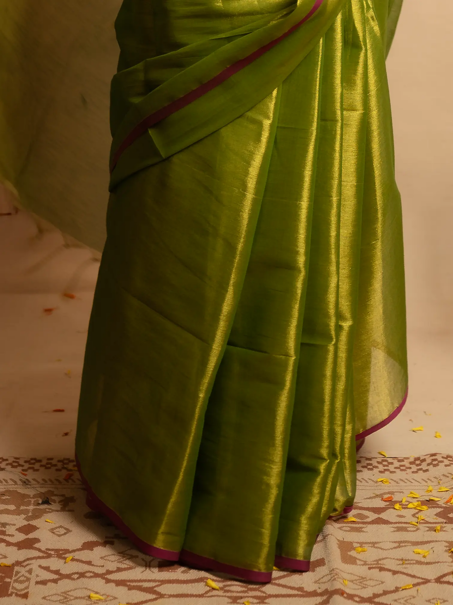 Kahanni Parrot Green Tissue Silk